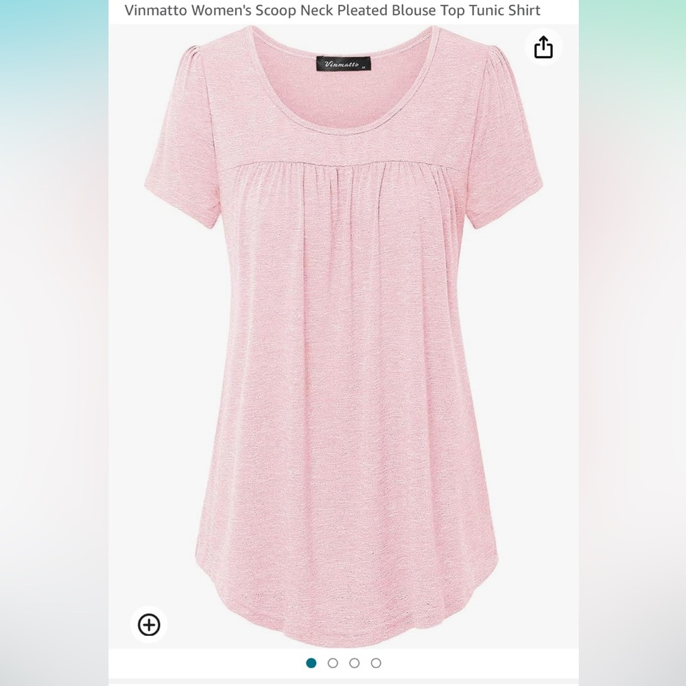 NWT Vinmatto Women's Scoop Neck Pleated Blouse Top Tunic Shirt XL pink